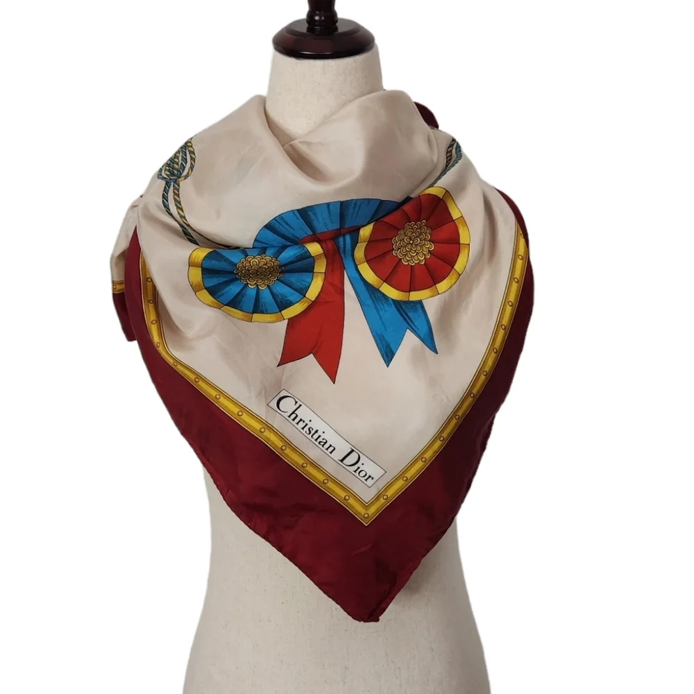 Christian Dior Silk Floral Bow Print Scarf